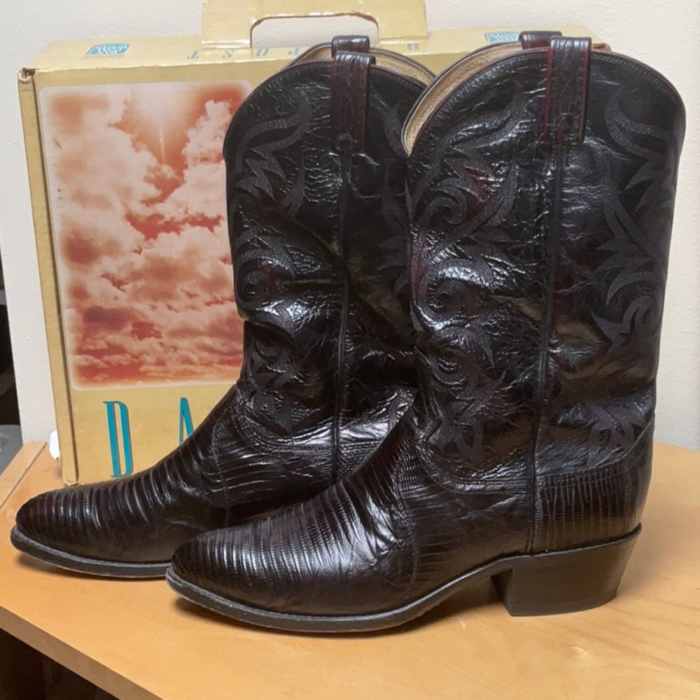Vtg Dan Post Teju Lizard Leather Cowboy Men's Western Rancher Boots 10.5EW